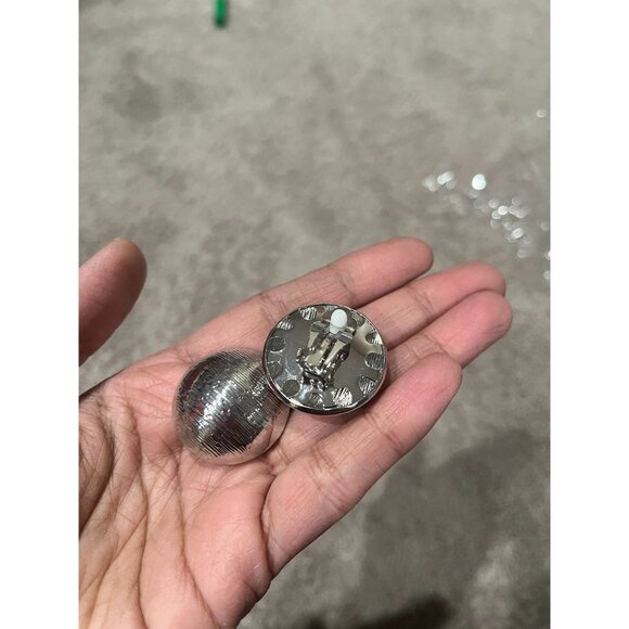 Big Silver stud earrings clip ons dome statement bold large round chunky shiny - Picture 8 of 8